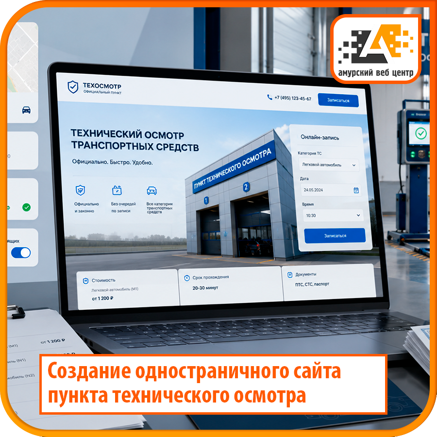 Создание одностраничного сайта пункта технического осмотра